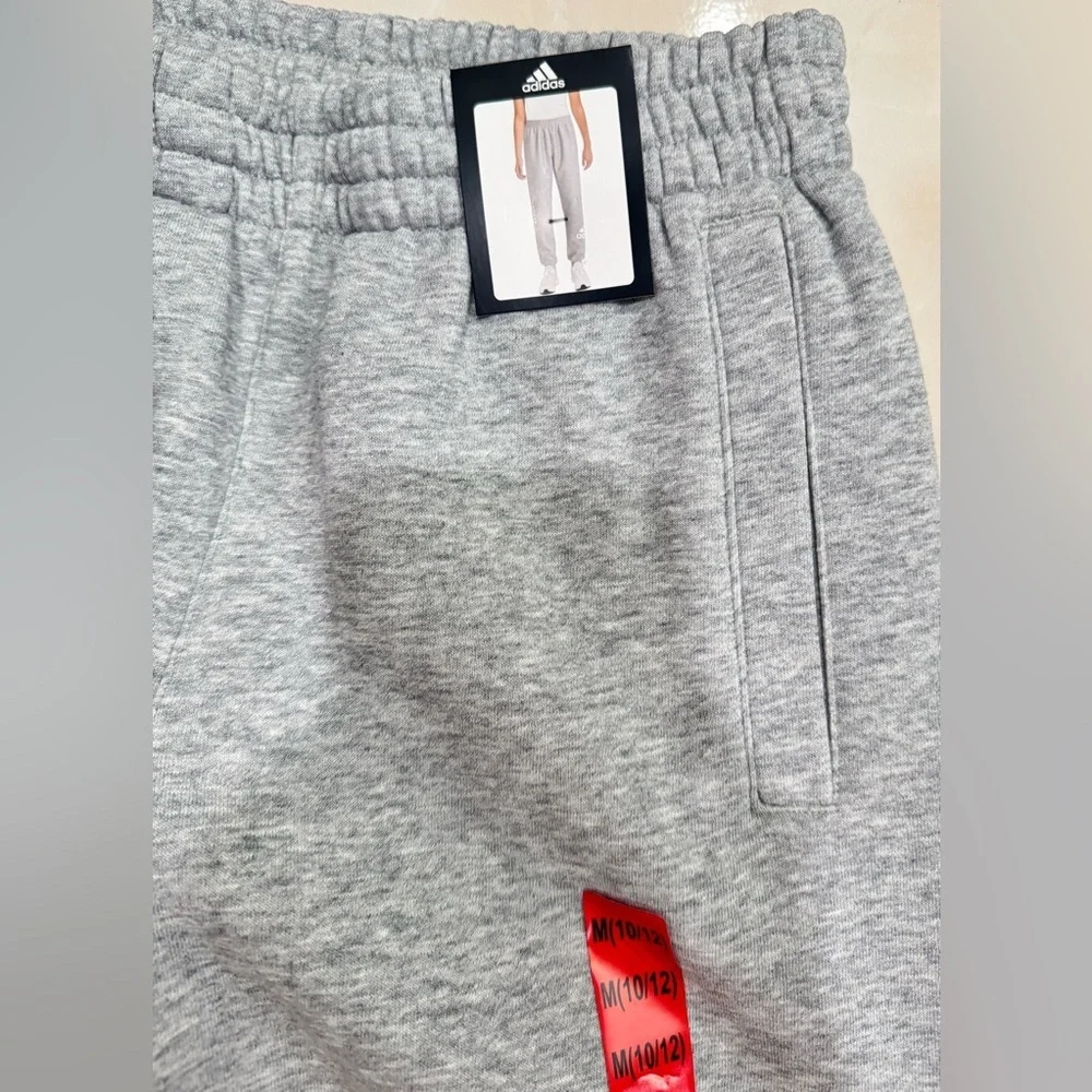 Adidas Kids Gray Joggers with Red and White Details